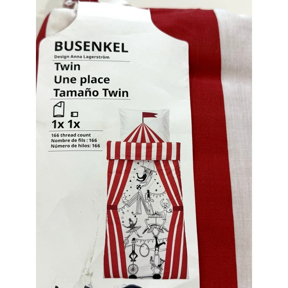 Ikea BUSENKEL Twin Duvet Cover and Pillowcase Circus Pattern Red/White New